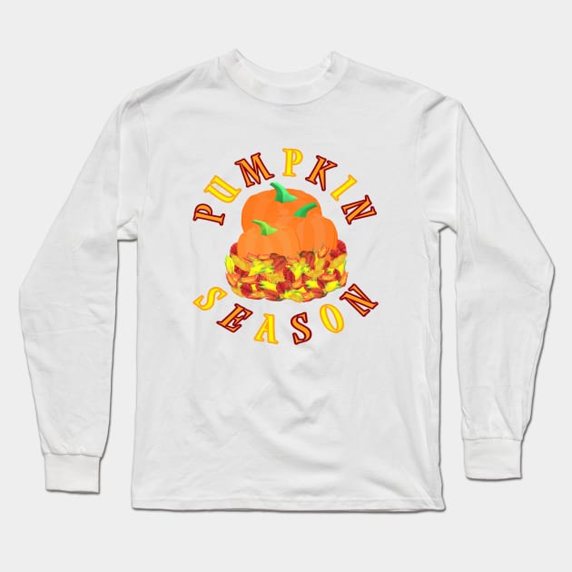 Pumpkin Season. Fall Leaves and Pumpkins. (White Background) Long Sleeve T-Shirt by Art By LM Designs 